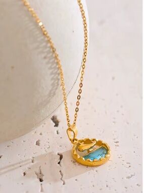 Aqua Crystal  Ocean Breeze Minimalist Gold Necklace